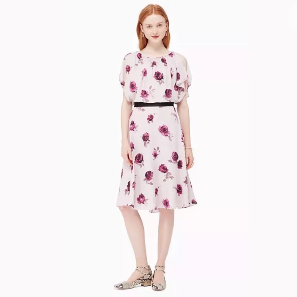$478 Kate Spade Rose Flutter Dress Silk Chiffon - Picture 5 of 8